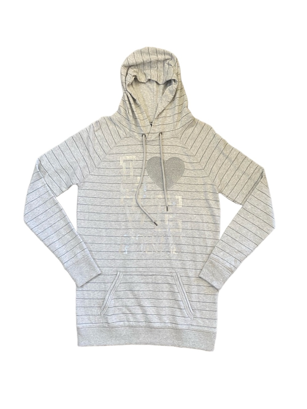 Victoria's Secret PINK Striped Glitter "LOVE PINK" Pullover Long Hoodie Size L